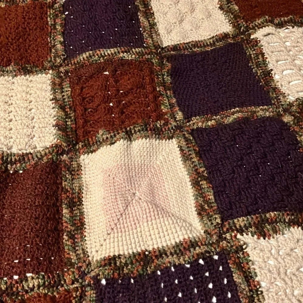 Handmade knit and crochet granny square wool  afghan 58” square